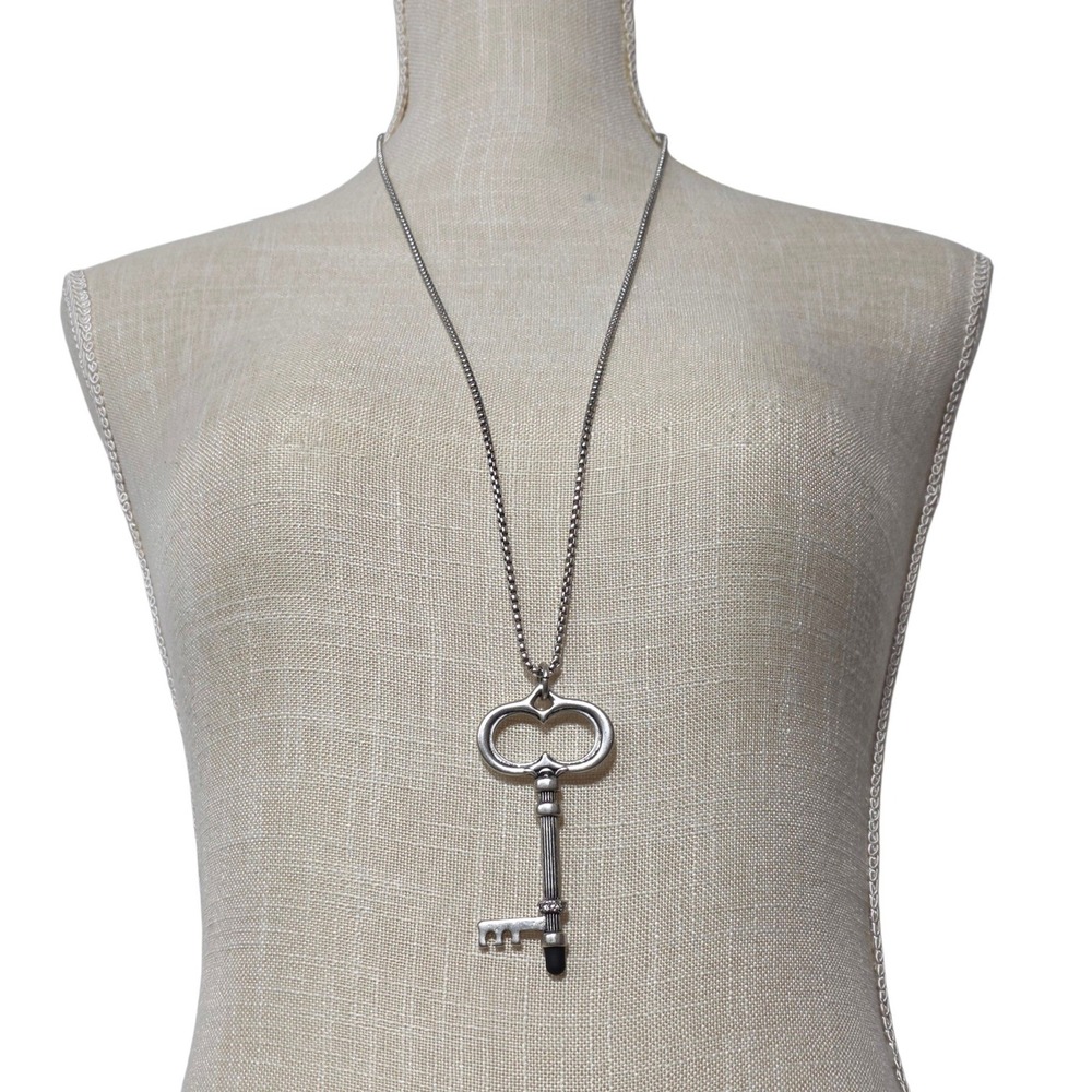 Chico's Necklace Womens OS Silver Key Pendant Long Box Chain Rhinestone Stylus